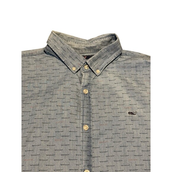 Vineyard Vines Slim Fit Whale Shirt Mens Size L Blue Short Sleeve Button Up - Picture 4 of 9